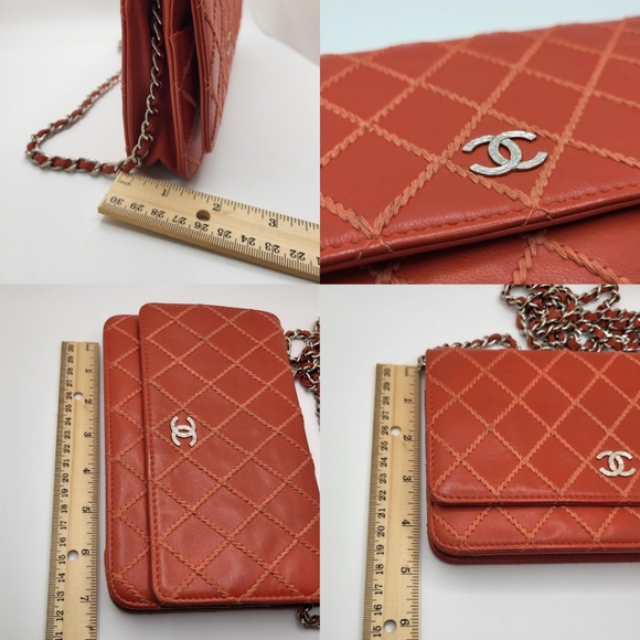 CHANEL RARE Orange Diamond Wild Stitch Lambskin WOC Crossbody - Picture 13 of 13